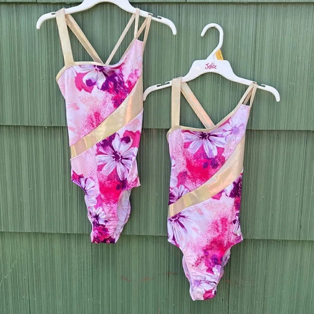 Girls Justice Dance Gymnastics Gymnast Leotards w/ Scrunchie 2-Pk Size L 12/14